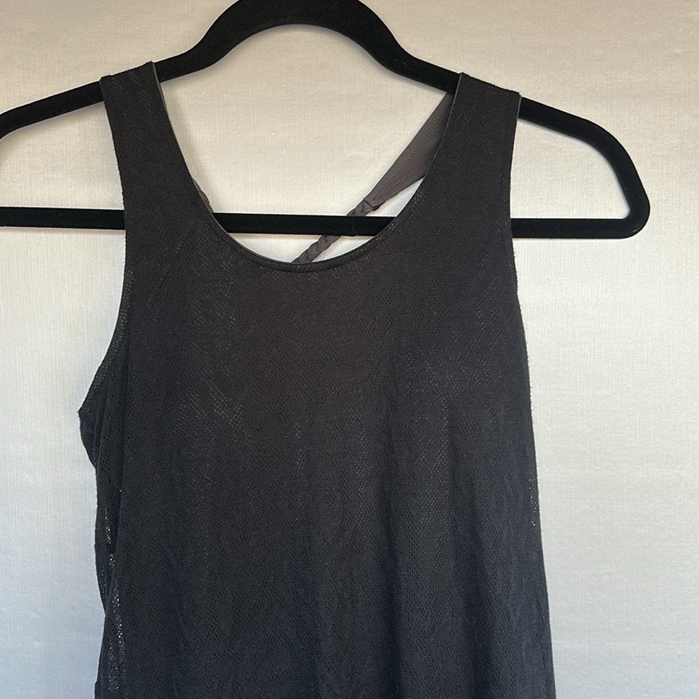 Athleta Black Mesh Gray Inside Long Dress Built in Bra Halter Ties Back Size XS - Picture 4 of 10